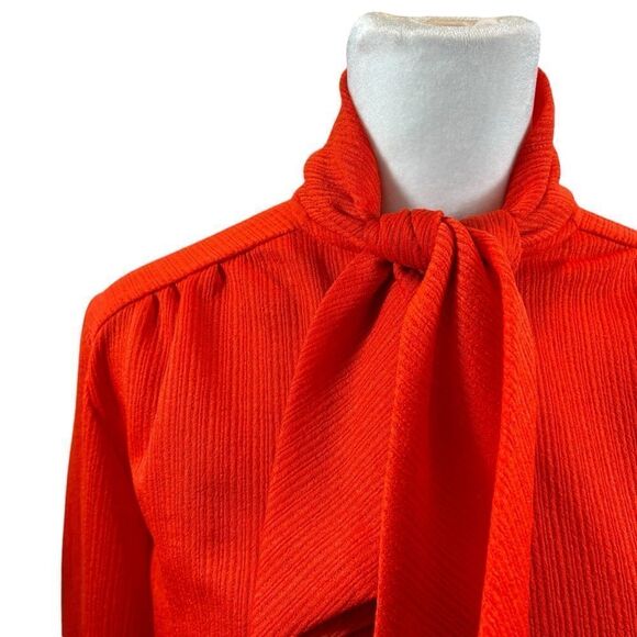 Ladies vintage Janni Originals Textured Neck Tie Button Down Blouse Red Size 16 - Picture 2 of 11